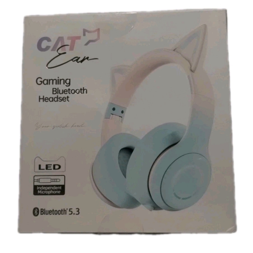 Cat Ear Gaming Bluetooth Headset With Microphone Lavender And White See Photos
